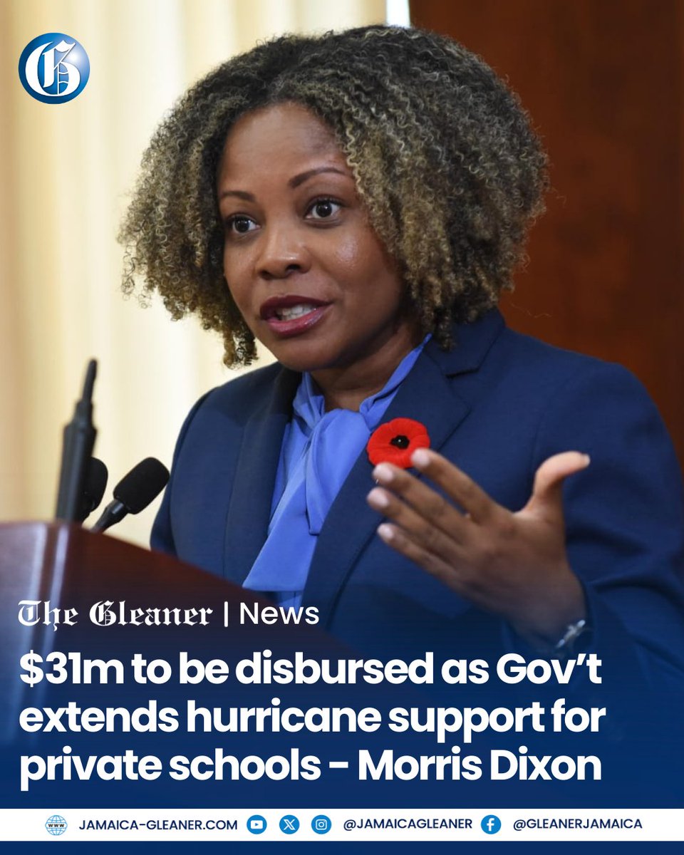 Approximately $31 million will be disbursed in the first tranche of extended post–Hurricane Melissa recovery grants for privately operated early childhood institutions and independent schools, Education Minister Dr Dana Morris Dixon says.

Read more: jamaica-gleaner.com/article/news/2…