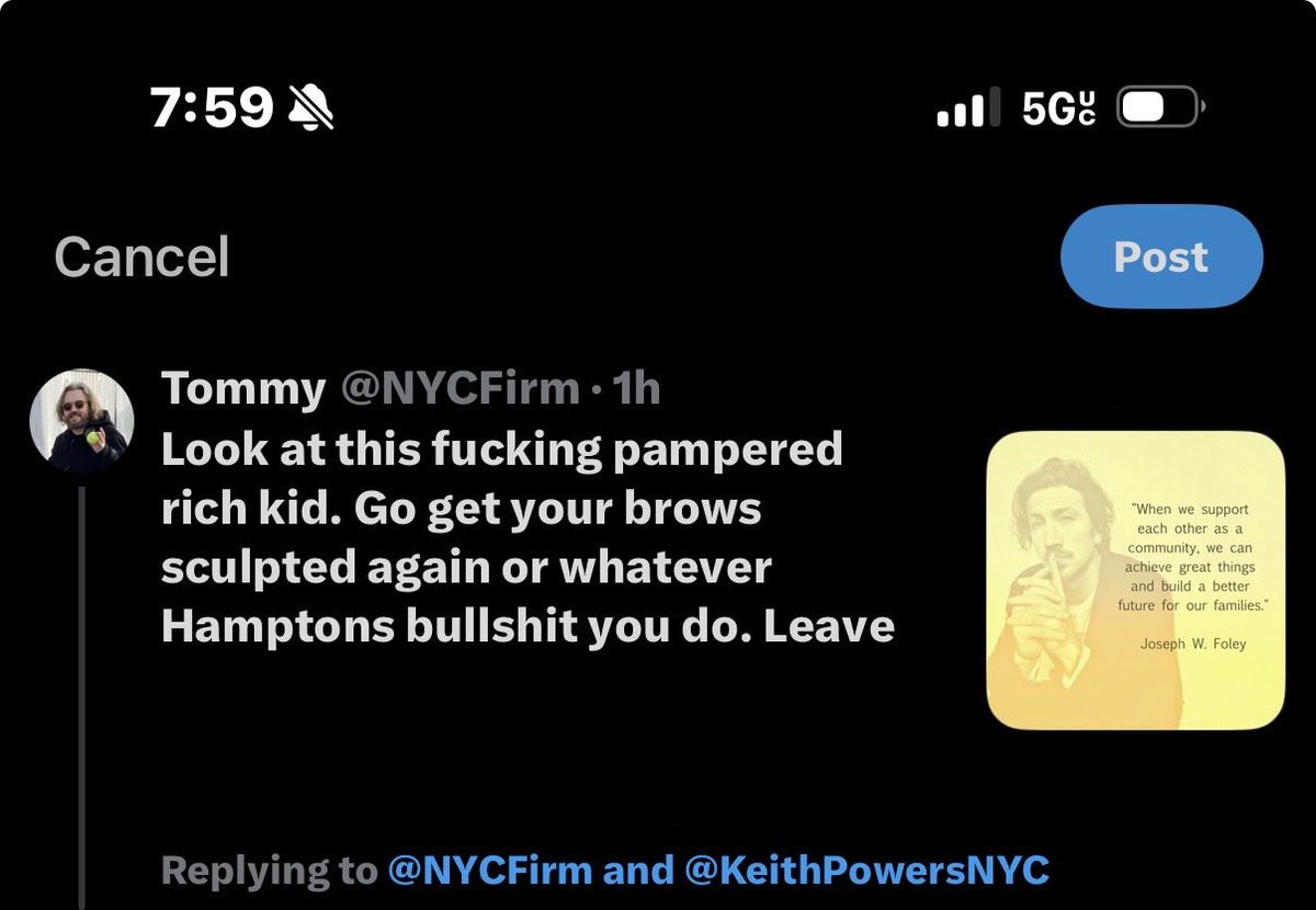 JosephFoley's tweet image. This is now comical. You will not win this way with me. You can’t label because I am NOT like everyone else. 
Rich kid? My mother who recently passed from alcoholism at 59 raised me, god rest her soul. She has had me at 19 as a hairstylist. I built my life by working, grinding…