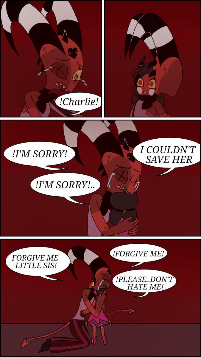 drawingrebecca's tweet photo. The lost princess AU, the nightmare pt.6 & end
It is not known what the fate of the two of them will be, from this moment on...what I do know is that very difficult things are coming.
#HazbinHotel #HellubaBoss #charlie #blitz #fizz #buckzo https://t.co/EHTRXNCQj6