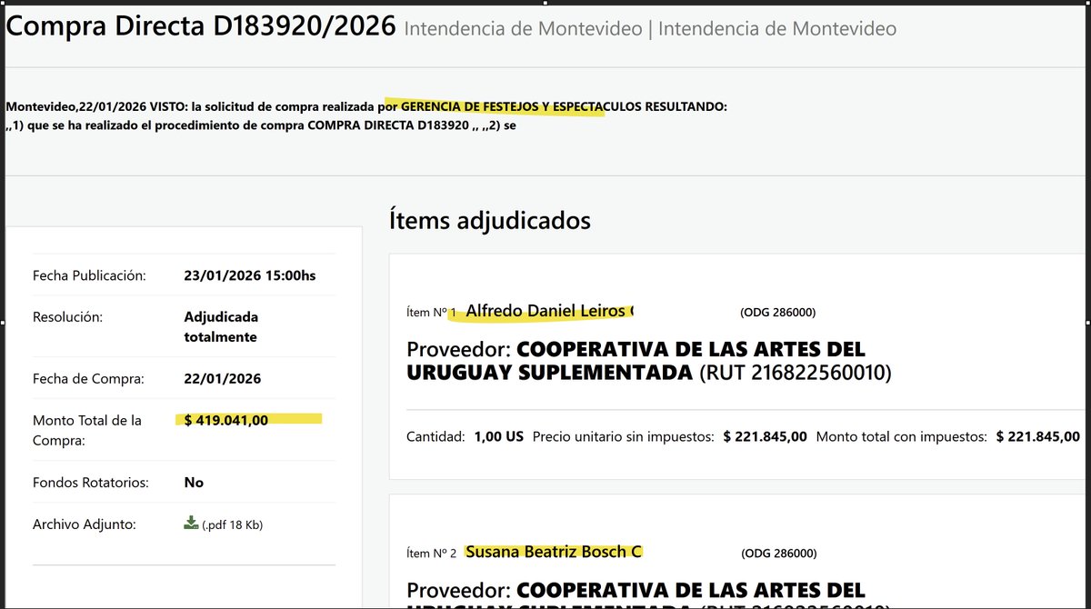 JURADOS CARNAVAL: Agregamos a la lista a 

Susana Beatriz Bosch $ 221.845
Alfredo Daniel Leiros $ 197.196

Total reportado que el pueblo montevideano tiene que pagar  $ 1.838.757