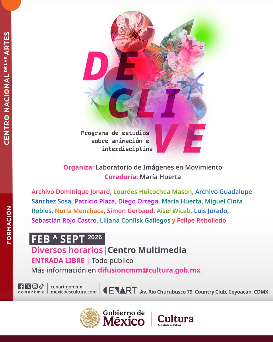🎬 DECLIVE abre un diálogo sobre la animación como campo cultural en transformación, del cine a las prácticas contemporáneas.

🎟️ Entérate de la programación del Centro Multimedia:
 cmm.cenart.gob.mx/actividades.php