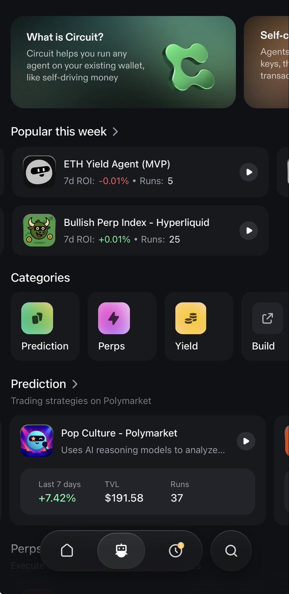 ChatGPT dominates Google
Agents will dominate legacy wallets

Why? Less precision required

- Google queries have to be precise, LLM inputs don’t 
- Manual txs have to be precise, agent UIs don’t 

Circuit lets everyone come with an investing thesis, then agents do the rest
