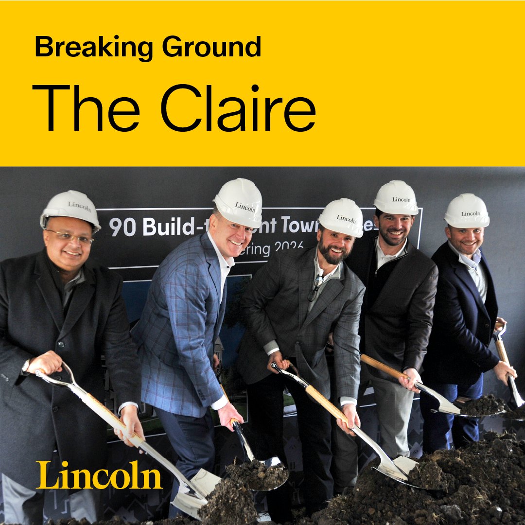 lincolnpropco's tweet photo. Lincoln and Peakline Real Estate Funds have broken ground on The Claire, a 90-unit build-to-rent townhome community and Naperville’s first BTR development.

A milestone project bringing high-quality rental housing to the western Chicago suburbs.

Read more: https://t.co/T5KfpBk3RE