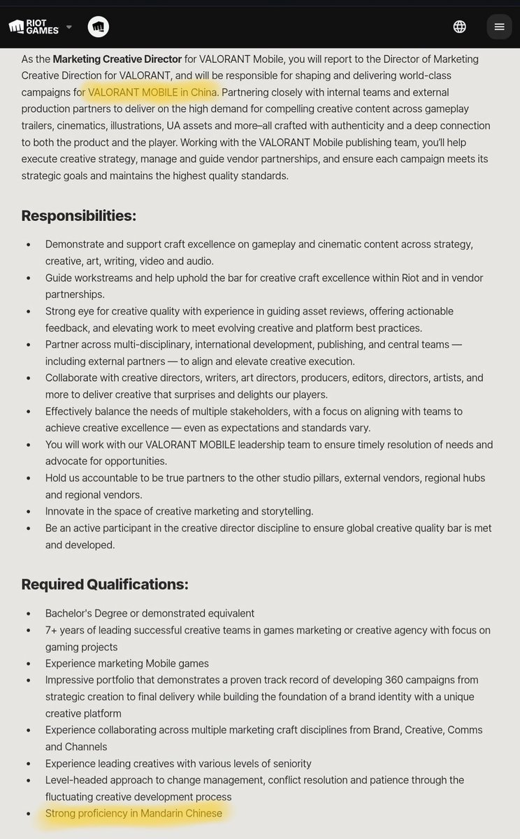 CyborgFPSyt's tweet photo. To Clear Things Out About Hints on #ValorantMobile Global Release. Its not about Global release They want Marketing Creative Director For Valorant Mobile in China not global 🤞🏻 https://t.co/CCYpKYsTQ0