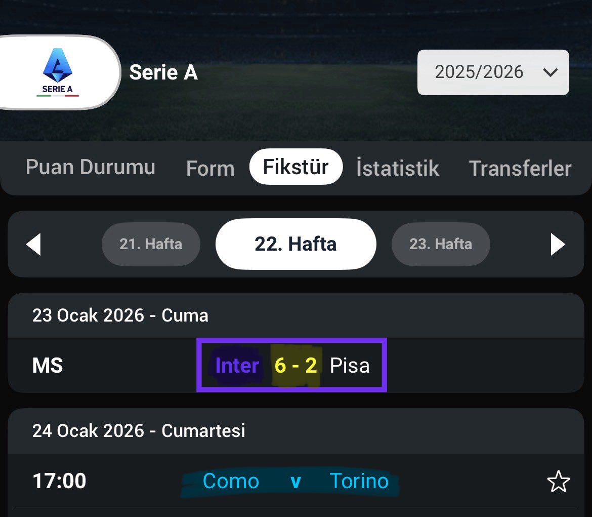 matrixiddaa's tweet image. 🇮🇹 İnter bu ‘garip’ skoru daha öncesinde 2020/21 sezonunda çıkartmış. Bu maç aynı zamanda haftanın ilk maçı. 

Hemen bir sonraki maç +6 oluyor. (Atalanta ilk hafta Lazio takımı ile oynamış.)

İnter bugün haftanın ilk maçında 6-2 skor çıkarttı. Hemen bir sonraki maç Como - Torino…