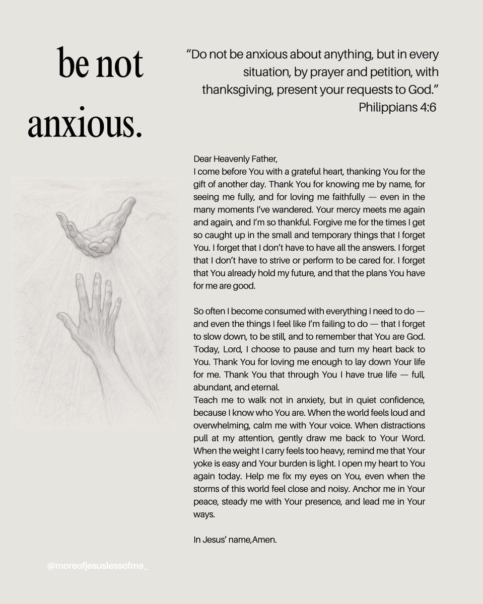 Lessofme73's tweet photo. Learning to trade anxiety for assurance and noise for His voice. Today choose to be still and remember who my God is. 🤍🙏🏽 #FaithOverFear #BeStillAndKnow #AbundantLife https://t.co/VIGjFVoZv7