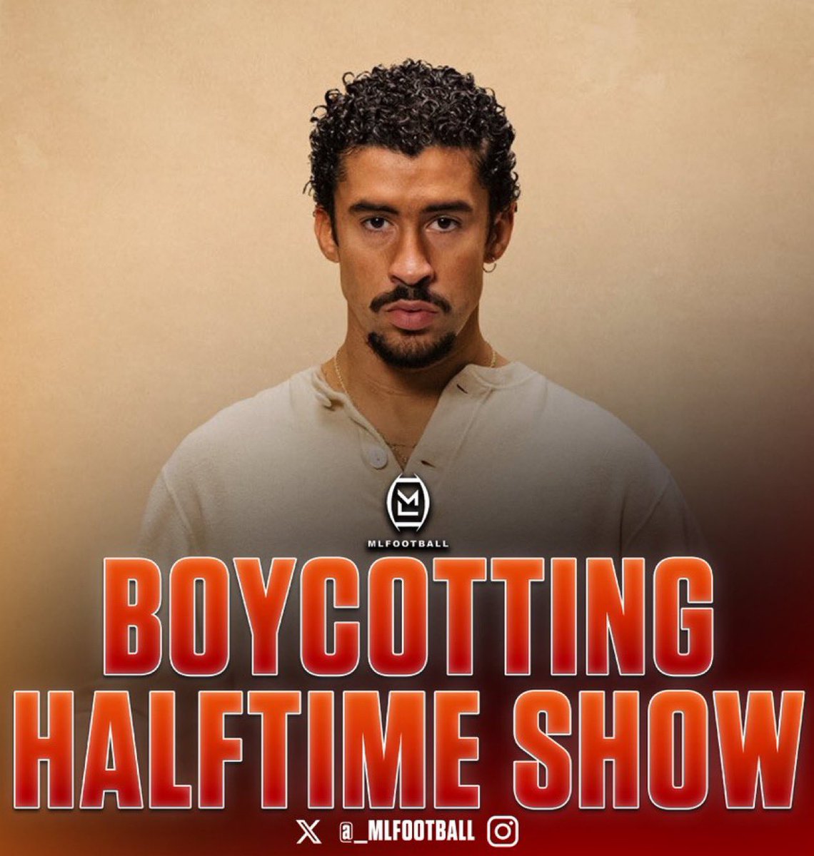 MLFootball's tweet image. 🚨BREAKING: Thousands of #NFL fans claim that they are “BOYCOTTING” the Super Bowl Halftime show because Bad Bunny will wear a dress for his performance.

Bad Bunny reportedly plans to honor the queer community and has previously made statements against President Donald Trump.