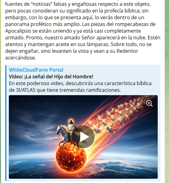 ¡La señal del Hijo del Hombre! (web3.whitecloudfarm.org/es/video/?v=20…)
En este poderoso video, descubrirás una característica bíblica de 3I/ATLAS que tiene tremendas ramificaciones. Hay innumerables