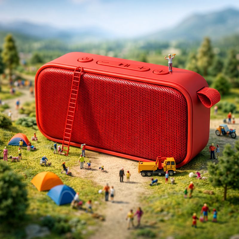 grokerCode's tweet image. Designers are cooked.
💿Make speacker as giant object in miniature scene, tiny figures or landscape elements around it, tilt-shift effect, playful scale distortion, whimsical advertising, model-making aesthetic, imaginative perspective.