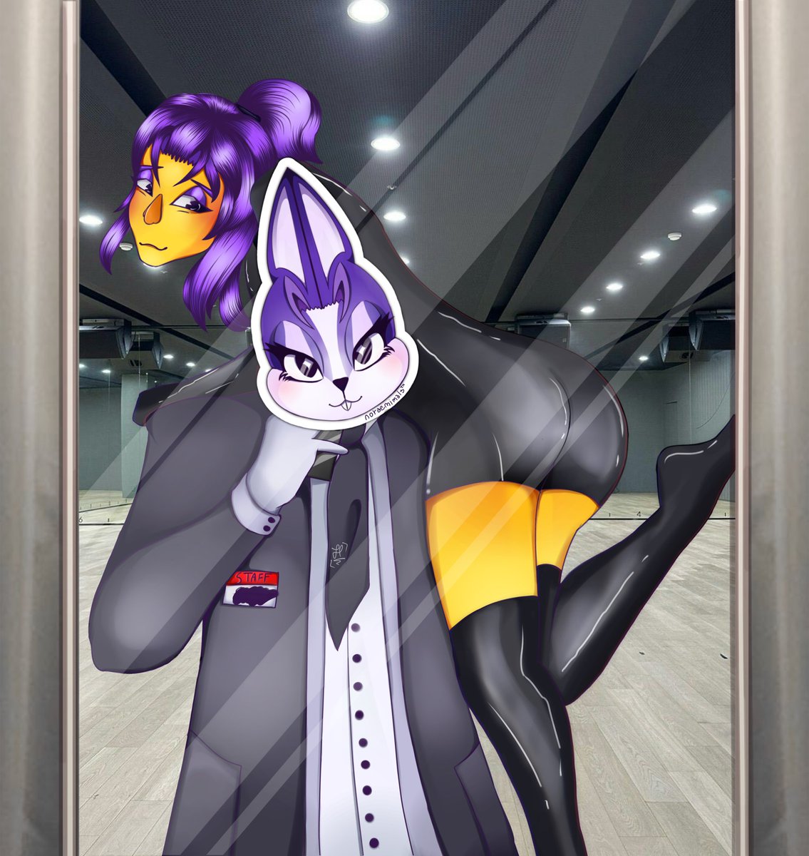 practice room moment 
(the rabbit is supposed to be a sticker used to censor the guy’s face lol) 

#idoloc #originalcharacter #oc #ibispaintx #artmoots