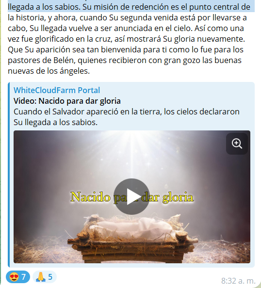 Nacido para dar gloria (web3.whitecloudfarm.org/es/video/?v=20…)
Cuando el Salvador apareció en la tierra, los cielos declararon Su llegada a los sabios. Su misión de redención es el punto central de