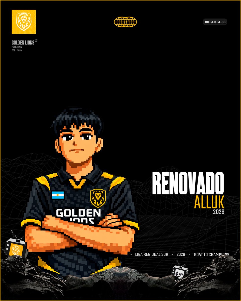 GoldenLionLATAM's tweet photo. Es oficial.✍️

Nuestro diamante en bruto sigue creciendo con nosotros.

Tras una temporada de aprendizaje, impacto y evolución constante, @AlluKlol  renueva con Golden Lions para este 2026 como jungla del equipo.

@Lolacelatam

🦁 Renovado | Alluk  – Jungla 2026
#GoGLE | #LeagueOfLegends | #eSports