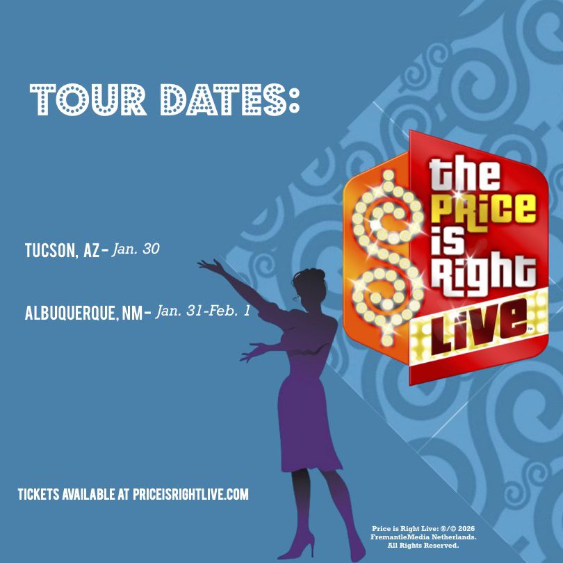 Our Spring 2026 Tour starts soon! 🙌

📍Tucson, AZ at Tucson Convention Center

📍Albuquerque, NM at Route 66 Casino Hotel

Get your tickets! 🎟️ priceisrightlive.com/us-tour/