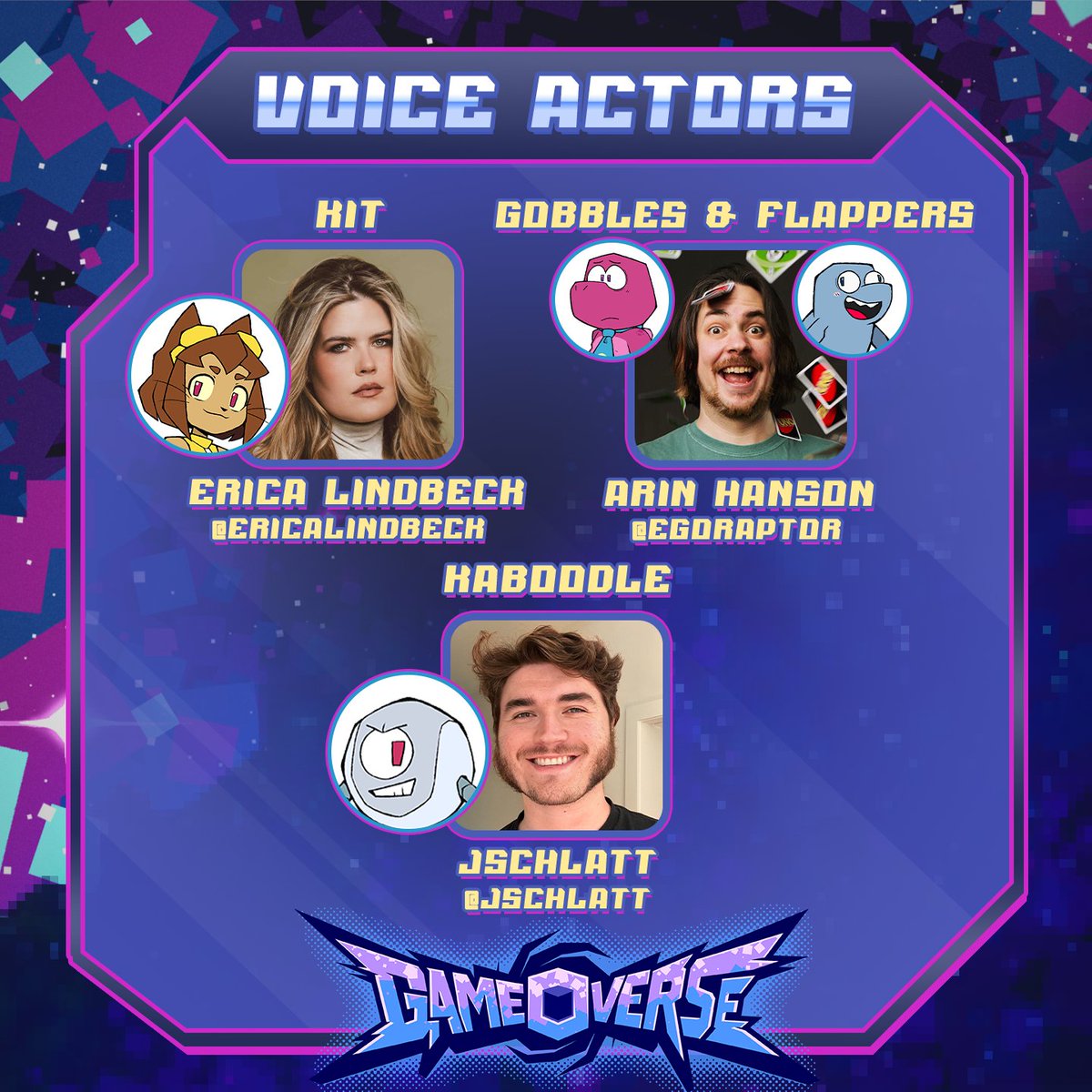 glitch_prod's tweet image. We're excited to finally announce the INCREDIBLE talent behind our upcoming animated show, Gameoverse!!