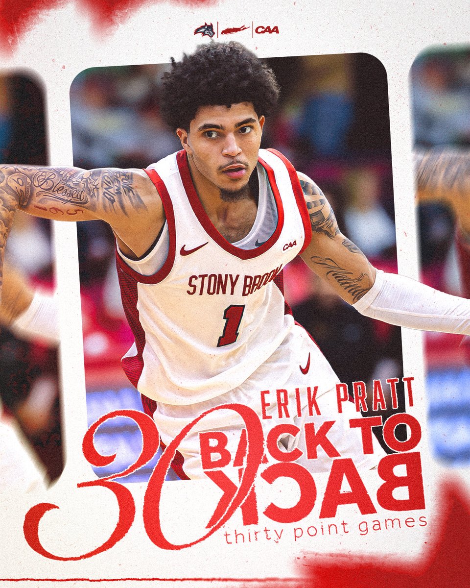 StonyBrookMBB's tweet photo. Back-to-Back 🔥🔥

@erikpratt_1 has become the first Seawolf in over 20 years to record back-to-back 30-point games!!

🌊🐺 x #CAAHoops https://t.co/vVUItztpRN