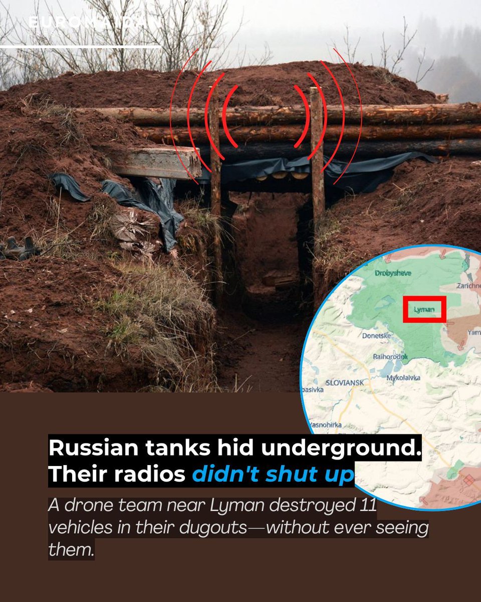 EuromaidanPress's tweet image. Ukrainian drone operators are destroying Russian tanks before they even leave their dugouts.

A team near Lyman tracked four tanks and seven infantry fighting vehicles through their radio signals—then struck them underground.

"We know that Russians planned to attack our…