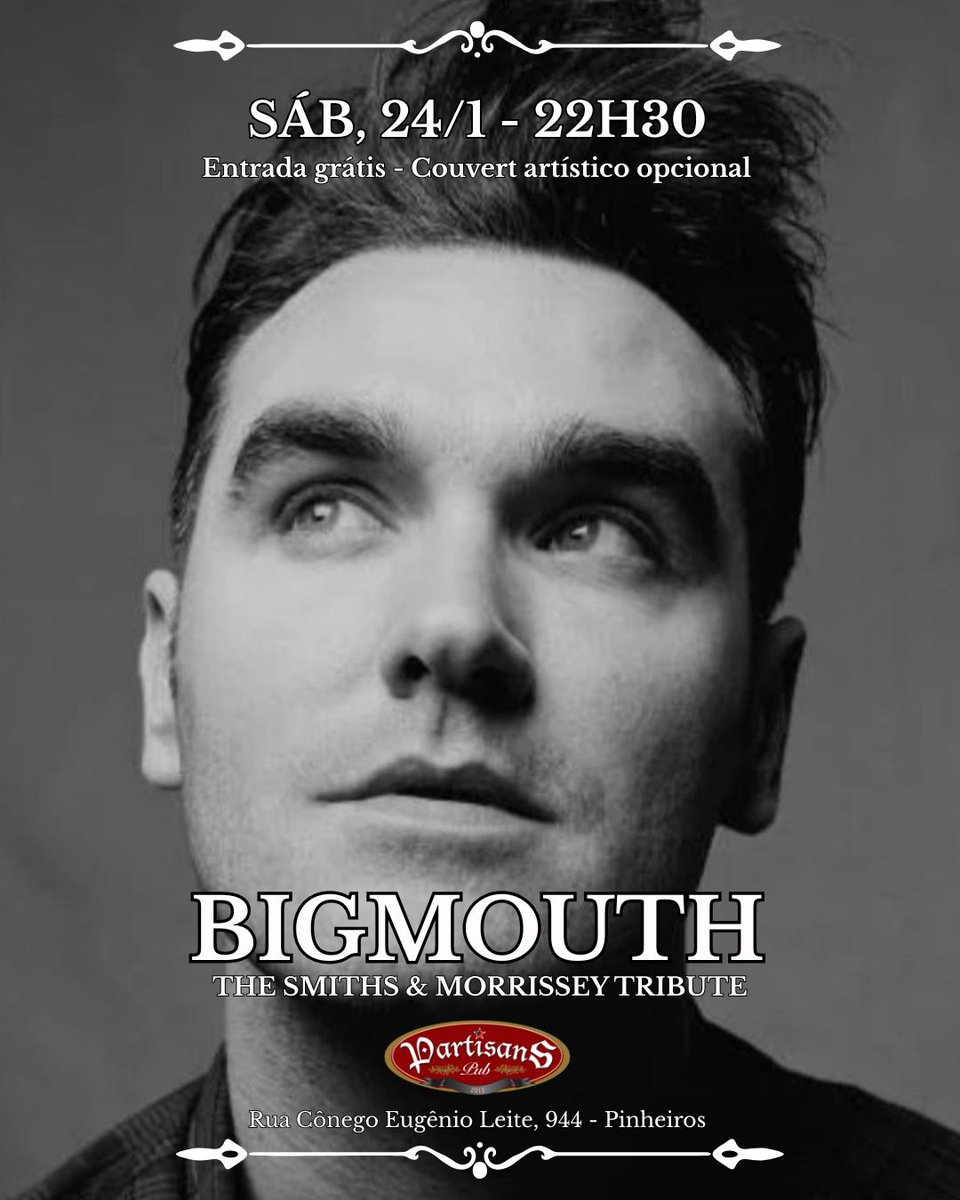 PartisansPub's tweet photo. Neste sábado é dia de cantar e dançar ao som dos hits  de #thesmiths e #morrissey https://t.co/kYt4JR82rP