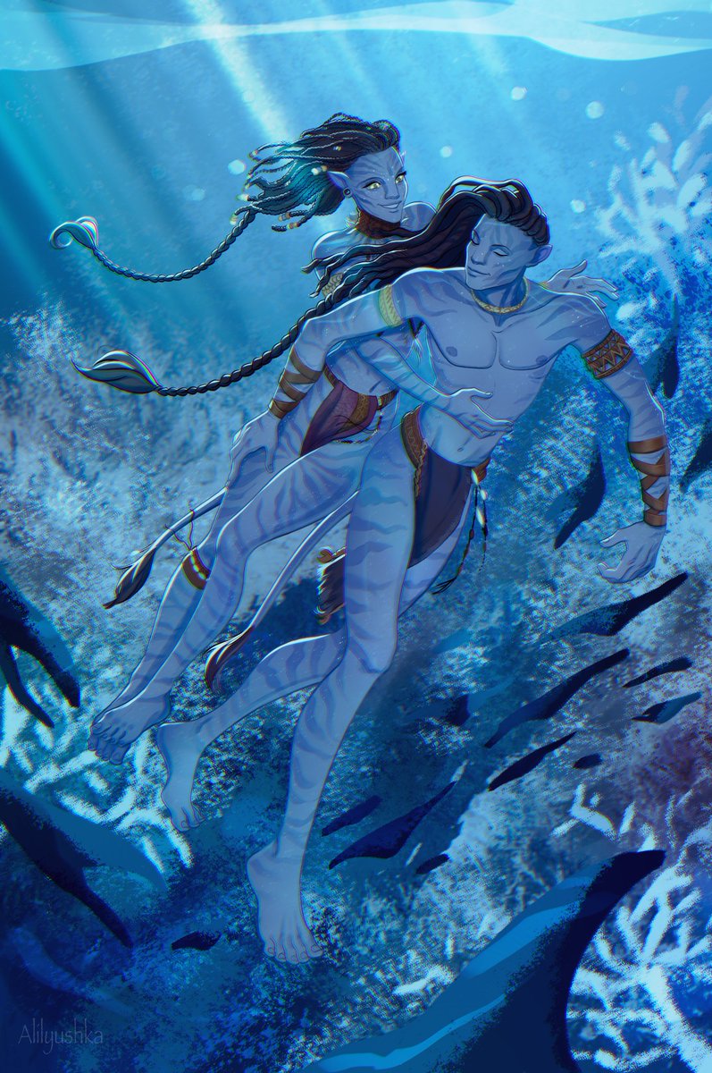 Jake and Neytiri The Way of Water Commission inspired by the thigh tap he gives her 🌊 
The amazing artist is <a href="/Alilyushka/">Alina🌸Commissions close</a> 
💙
#Jeytiri #avatar #JakeSully #Neytiri #atwow #afaa #AvatarFireAndAsh