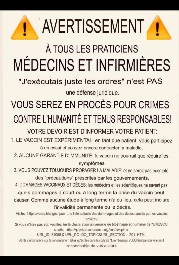 <a href="/VictorSinclair3/">AuBonTouiteFrançais 🍾🍾🍾</a> Ils vont devoir rendre des comptes !
Apparemment c'est prévu pour que l'État et Pfizer soient déresponsabilés.