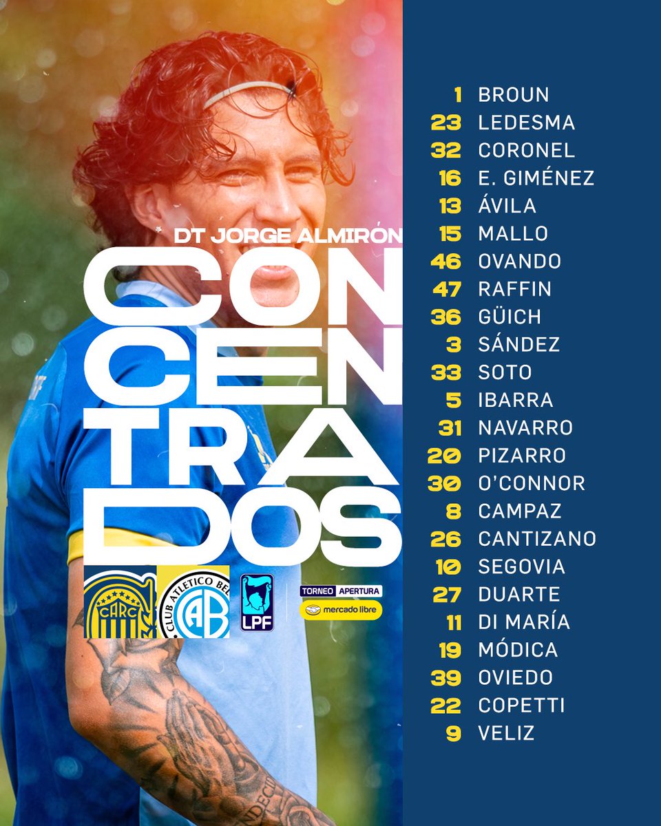 RosarioCentral's tweet image. 📋 Concentrados 🆚 Belgrano para la Fecha 1 del #TorneoMercadoLibre | Apertura 2026

#VamosCanalla 🇺🇦💪🏼