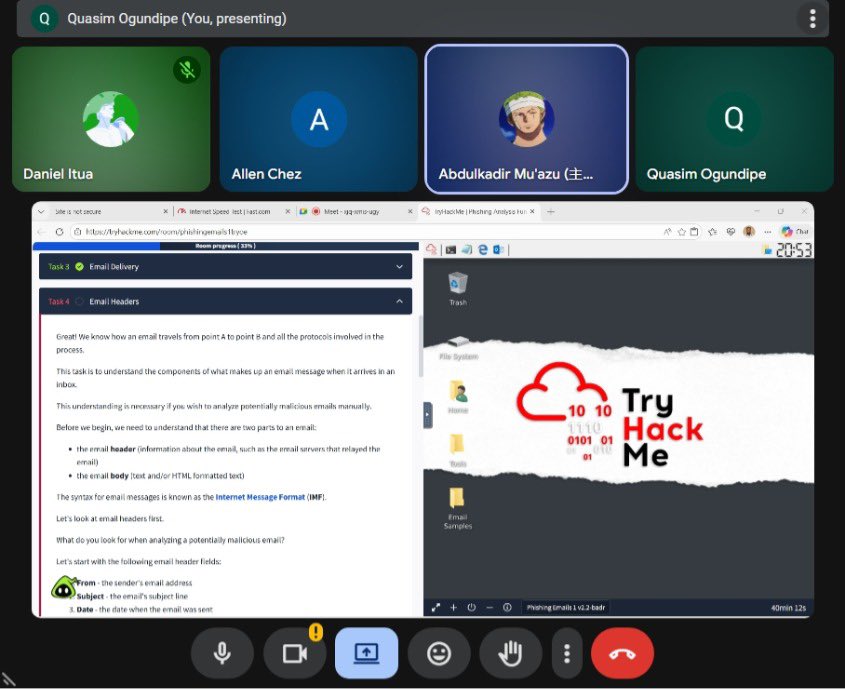 Kayzo_Banty's tweet photo. Day 89/90 of #100daysofcybersecurity

It was our weekly meet up tonight, I was asked to do an impromptu presentation for the group, I tried all my best to avoid it but still ended up doing it &amp; I loved it.
Thanks to @elormkdaniel @MuazKaita @ChiomaOfunwa @dant_ew  @Nizkingybm https://t.co/dkRlRWTQur