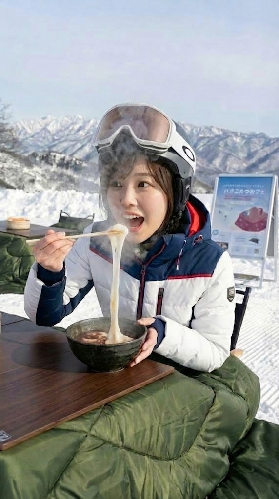 roud_trip's tweet photo. 白馬の雪山に…��たつ！？🏔️標高1200m、絶景の中でぬくぬく食べる「おしるこ」が最高すぎた😭✨頭は冷たく足元ポカポカ、まるで露天風呂気分♨️土日限定の非日常体験です！

【八方こたつカフェ】 📍白馬村・北尾根高原

#白馬カフェ #美咲のグルメ旅 https://t.co/c7yXlluLfv
