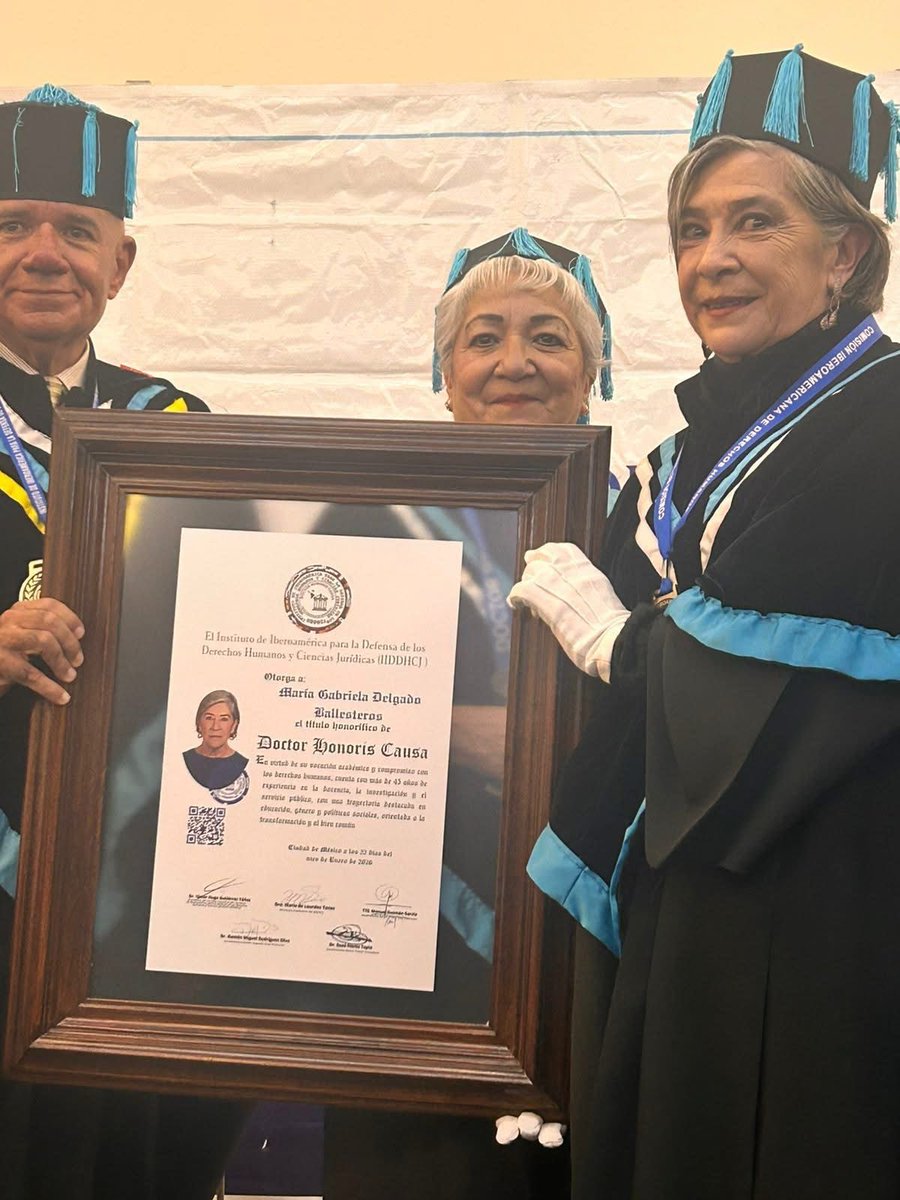 Felicito con enorme orgullo a la maestra Gabriela Delgado por haber sido distinguida con el Doctorado Honoris Causa del Instituto de Iberoamérica para la Defensa de los Derechos Humanos y Ciencias Jurídicas.

Este reconocimiento honra una trayectoria ejemplar dedicada a la