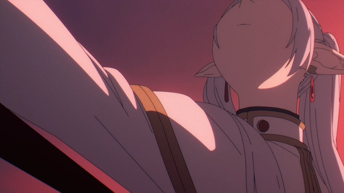 This screenshot from Frieren's episode today really is incredible because how INSPIRING it is for that artist to show their art at a very hard angle (and making fun of themselves for it!) only for it to inspire SO MANY artists that the anime had to pay homage for it. Beautiful.