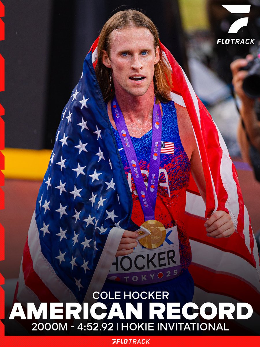 FloTrack's tweet image. Blacksburg? More like Tracksburg!

Cole Hocker breaks the American 2000m Record at the Hokie Invitational with a scorching 4:52.92!

3:55.74 through the 1600m, 57 and change for the final 400!