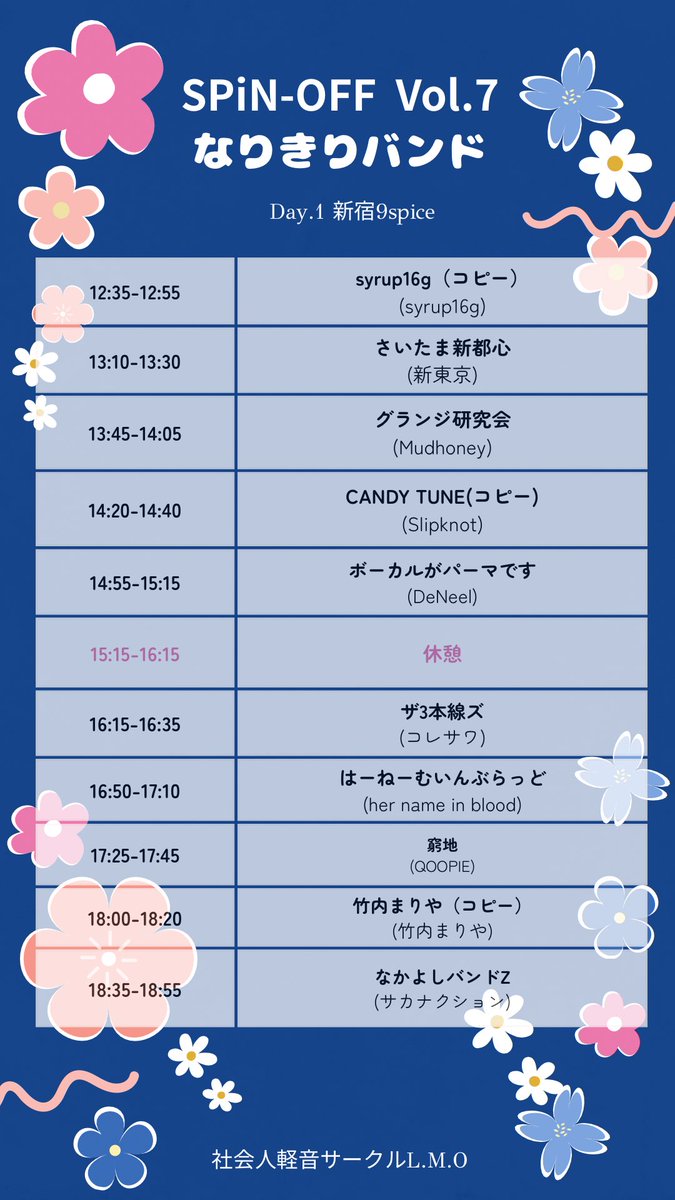 本日は❣️コンセプトライブday.1❣️
コンセプト内容は、【なりきりバンド】です！各バンド、見た目やセトリ、機材などなど、、、、リスペクトを持って、本家になりきって演奏します♪
(審査もあります！)
優勝めざして頑張りましょう🎸🎹🥁

※お客さんは事前申請の方&amp;サークル部員のみとなります