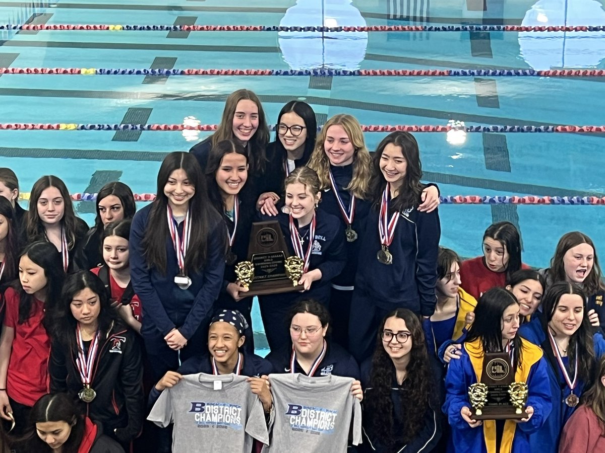 LDBellAthletics's tweet photo. Congratulations Blue Raider swim teams. Boys are 3-peat District Champs.  Girls are back-to-back District Champs.  Coach Barton selected Boys District-meet Outstanding Coach. https://t.co/78zf4v143C