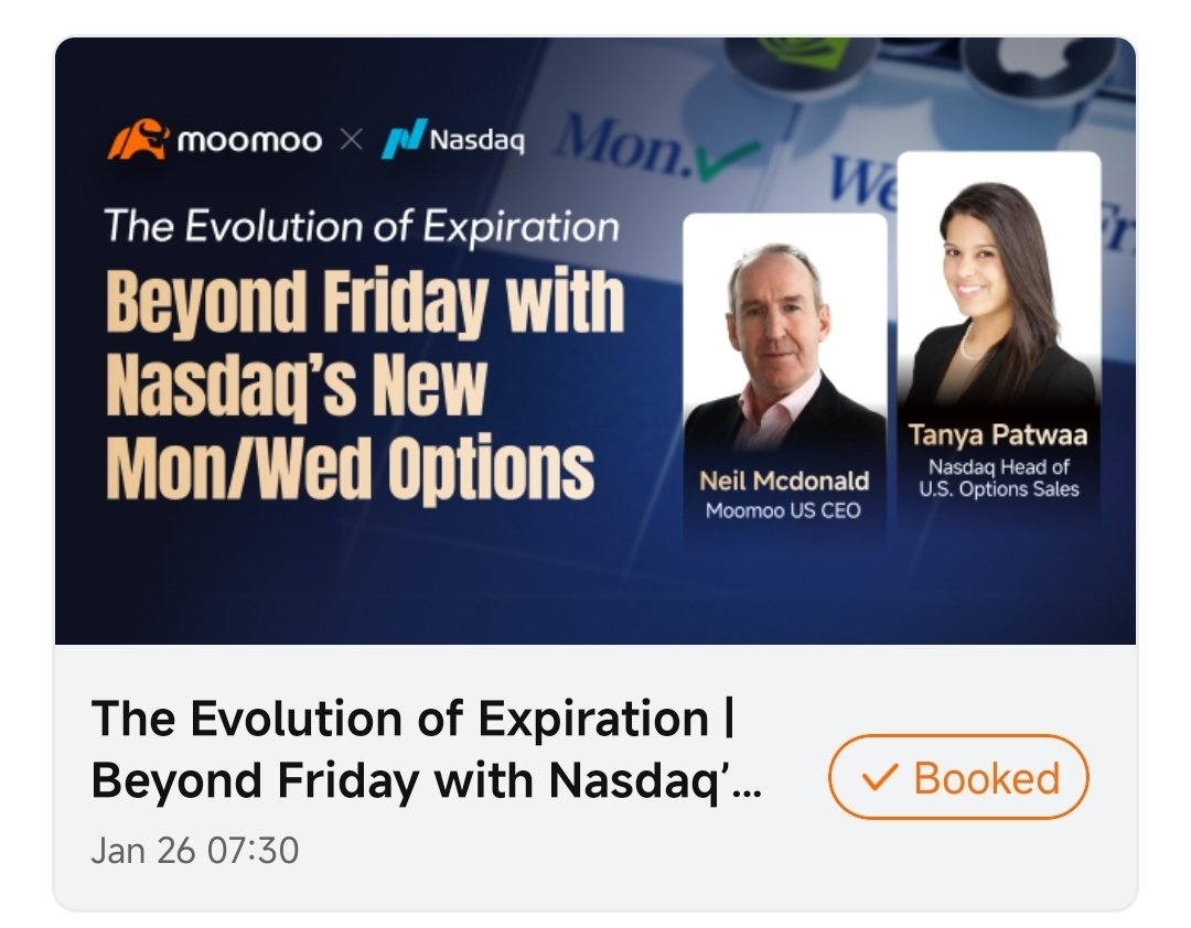 Moomoo US CEO Neil x Nasdaq Live | The Evolution of Expiration: Beyond Friday with Nasdaq’s New Mon/Wed Options #moomoo #NASDAQ
#trading moomoo.com/community/feed…
I’m excited to host Tanya Patwa from <a href="/Nasdaq/">Nasdaq</a> for an exclusive deep dive into the evolution of the options market: