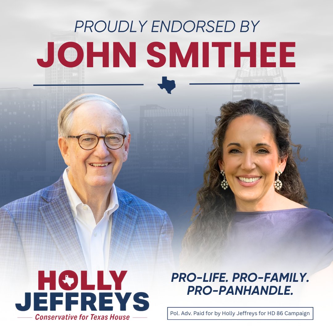 I’m blessed to call Rep. John Smithee a mentor and friend. He’s fought for the Panhandle by protecting our water, standing for life, and delivering real results.
I’m honored to have his endorsement and will always be pro-life, pro-family, and pro-Panhandle.