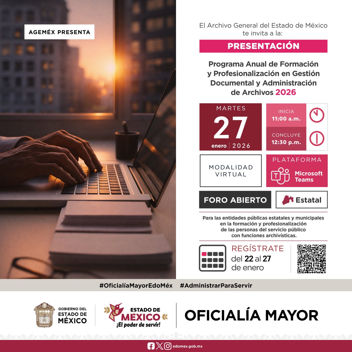 agem_mex's tweet photo. El @agem_mex te invita a registrarte para participar en la #Presentación del "#ProgramaAnual de Formación y #Profesionalización en Gestión Documental y Administración de #Archivos 2026"
Inscripciones del 23 al 26 de enero en el QR.
#AGEMÉXInforma
#ArchivosParaServir
#AGEMÉX https://t.co/dzf6KocHLB