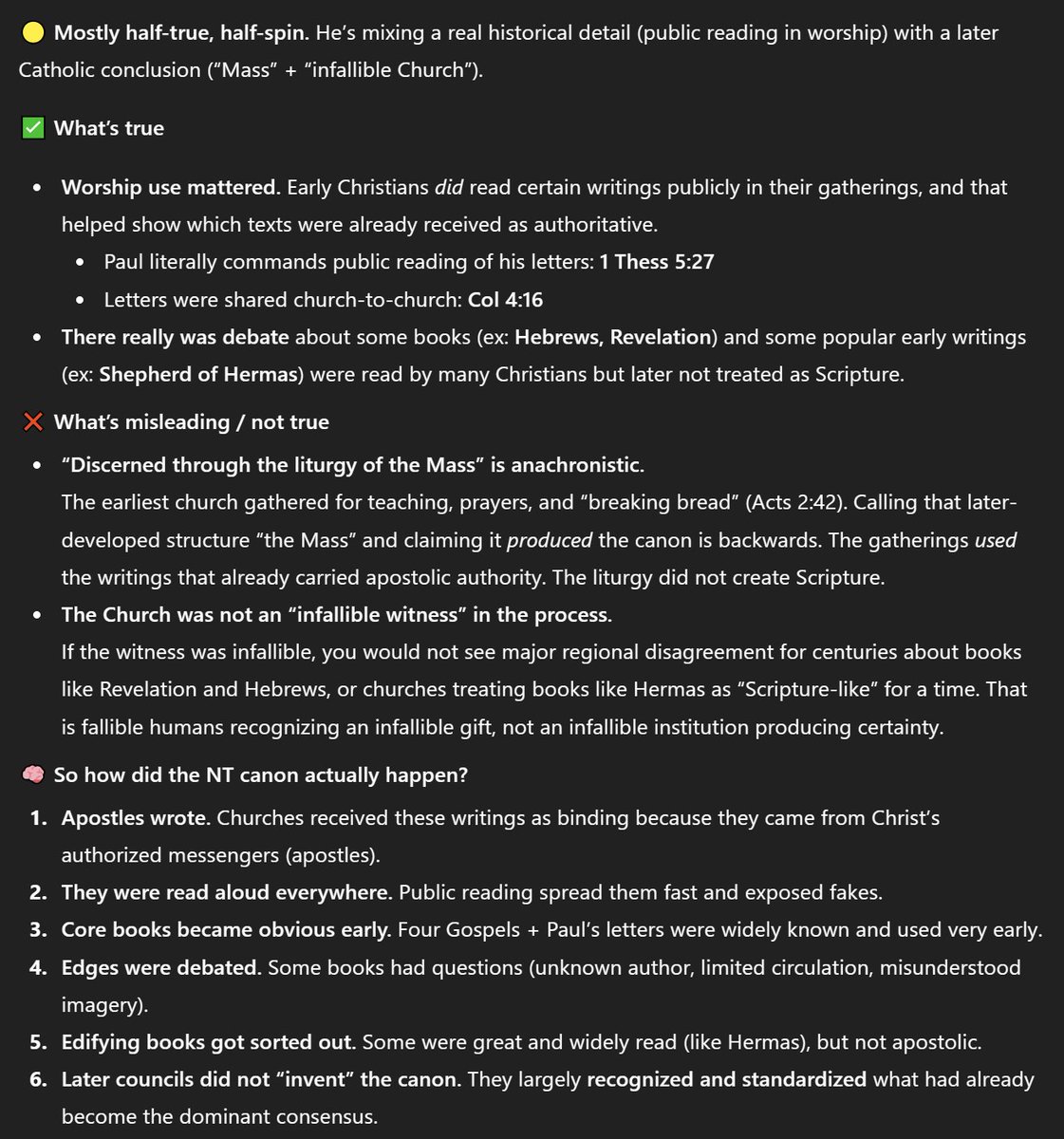 Timstone1968's tweet image. The Church did not “give” authority to the books. 

The books had authority because they were apostolic and true. 

The churches recognized that authority over time, sometimes slowly and imperfectly. The liturgy was evidence of what was already received, not the source of…