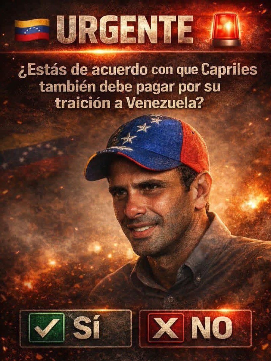 ¿Estás de acuerdo en que el traidor y chavista Henrique Capriles debe ir preso en la nueva Venezuela? Yo al 100% ¿y tú? 🔥