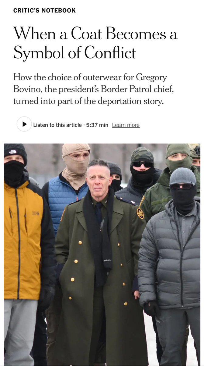 Mori_im's tweet image. 이제 아예 대놓고 이런다.
트럼프의 국경순찰대 우두머리가 선택한 외투가 시민들의 분노를 일으키고 있다는 기사
nytimes.com/2026/01/22/sty…