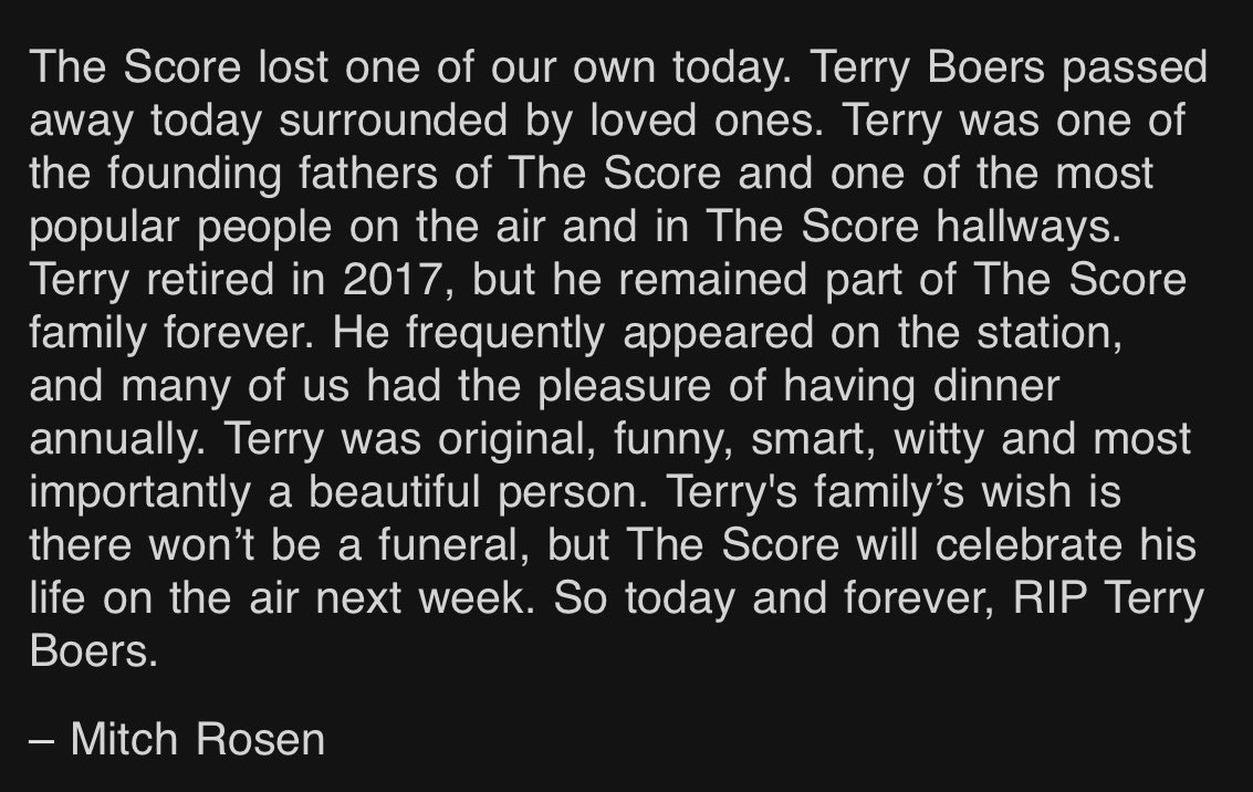 A statement from <a href="/MitchRosen670/">Mitch Rosen</a> remembering the legendary Terry Boers: