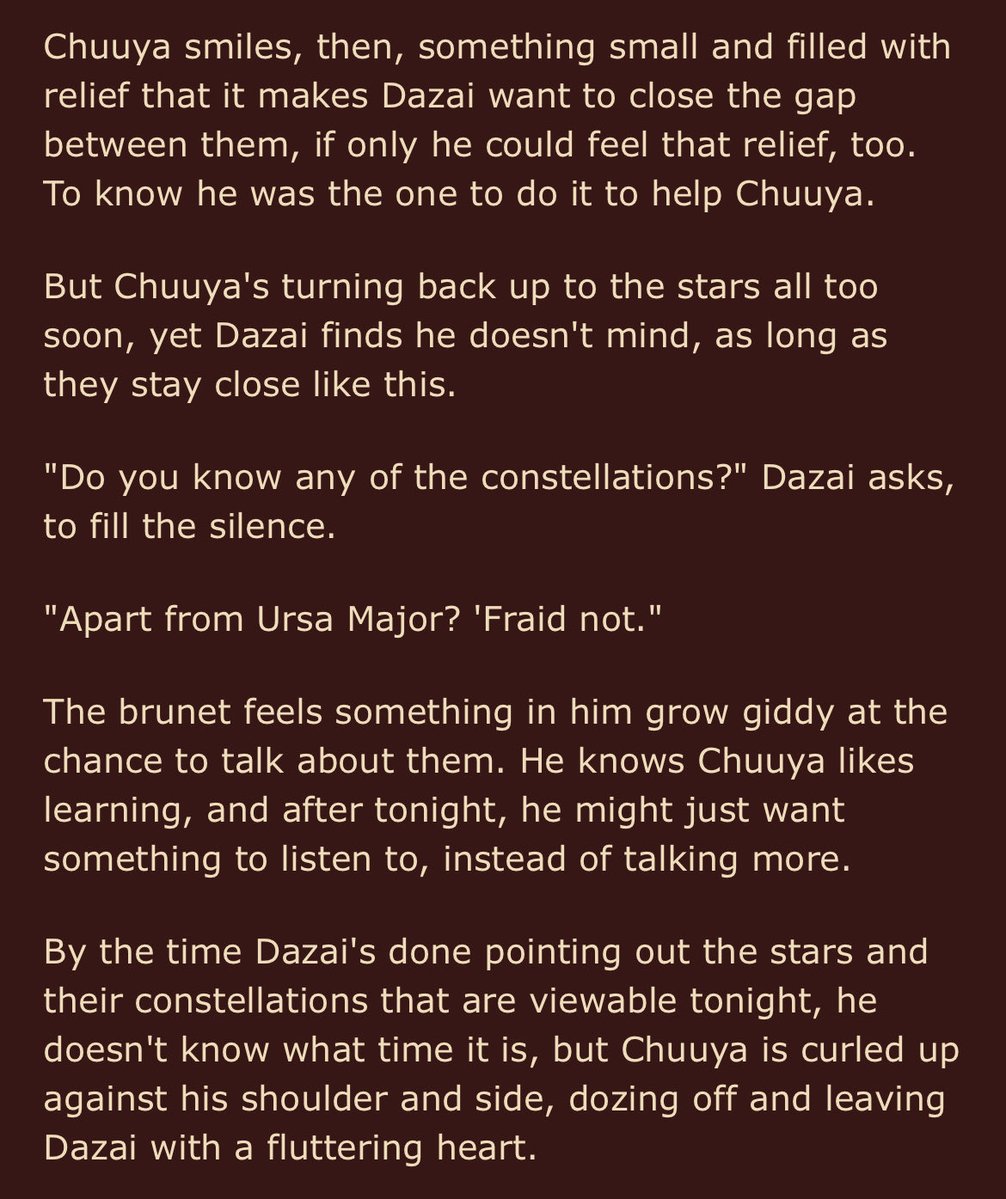 “Like a Root that Grows into a Flower”

- 12.2k
- modern medical au: student!zai x mechanic!chuuya
- hurt/comfort + crack treated seriously
- demisexual skk who bond over family tragedies yay
- written for <a href="/cyndqls/">kerry 🍄🦇</a> in <a href="/cosmic_sora_/">🌑 Sora 🌓 (C🌟mms 3/3)</a> ‘s secret santa event!
- archiveofourown.org/works/78143821