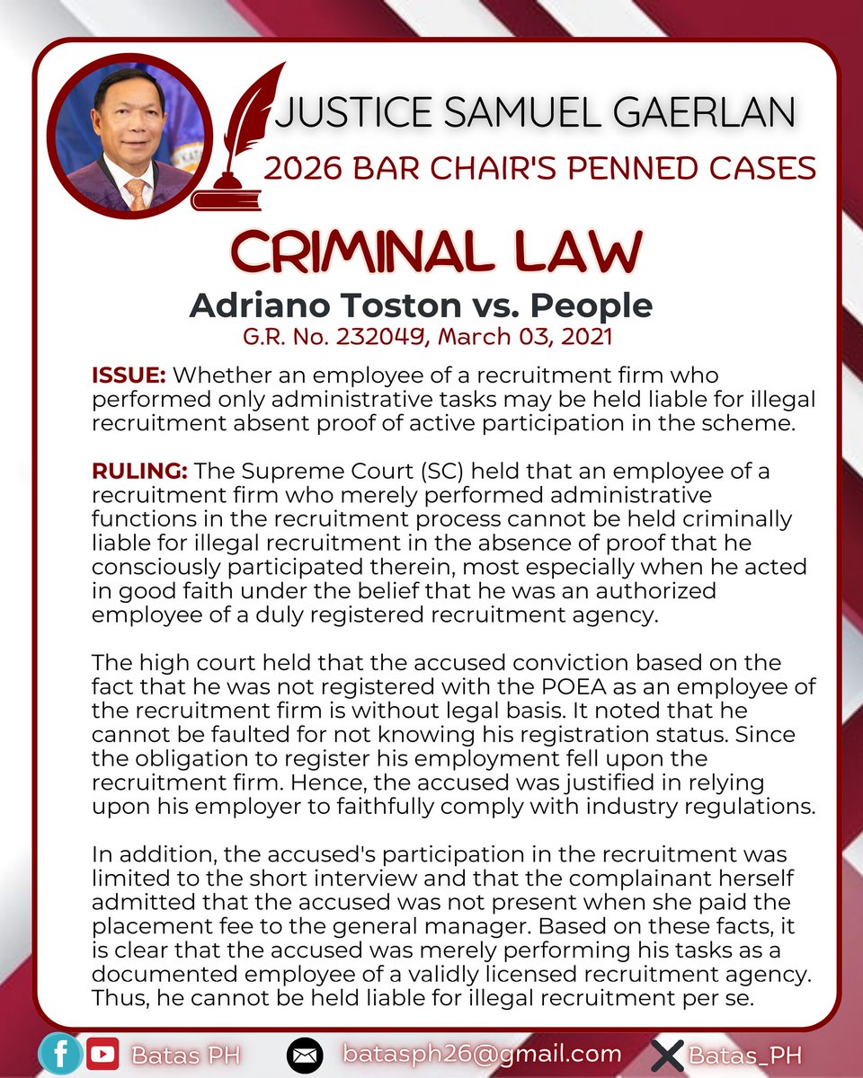 Batas_Ph's tweet photo. JUSTICE SAMUEL GAERLAN PENNED CASE!!⚖️👨‍⚖️

Adriano Toston vs. People of the Philippines 
G.R. No. 232049, March 03, 2021 

#StrivewithHopeandGrit #Bar2026 #AweSAMbar2026 #getthatbar2026
#SuccessAchievedthroughMerit #batasph https://t.co/PwBtgj7ysk
