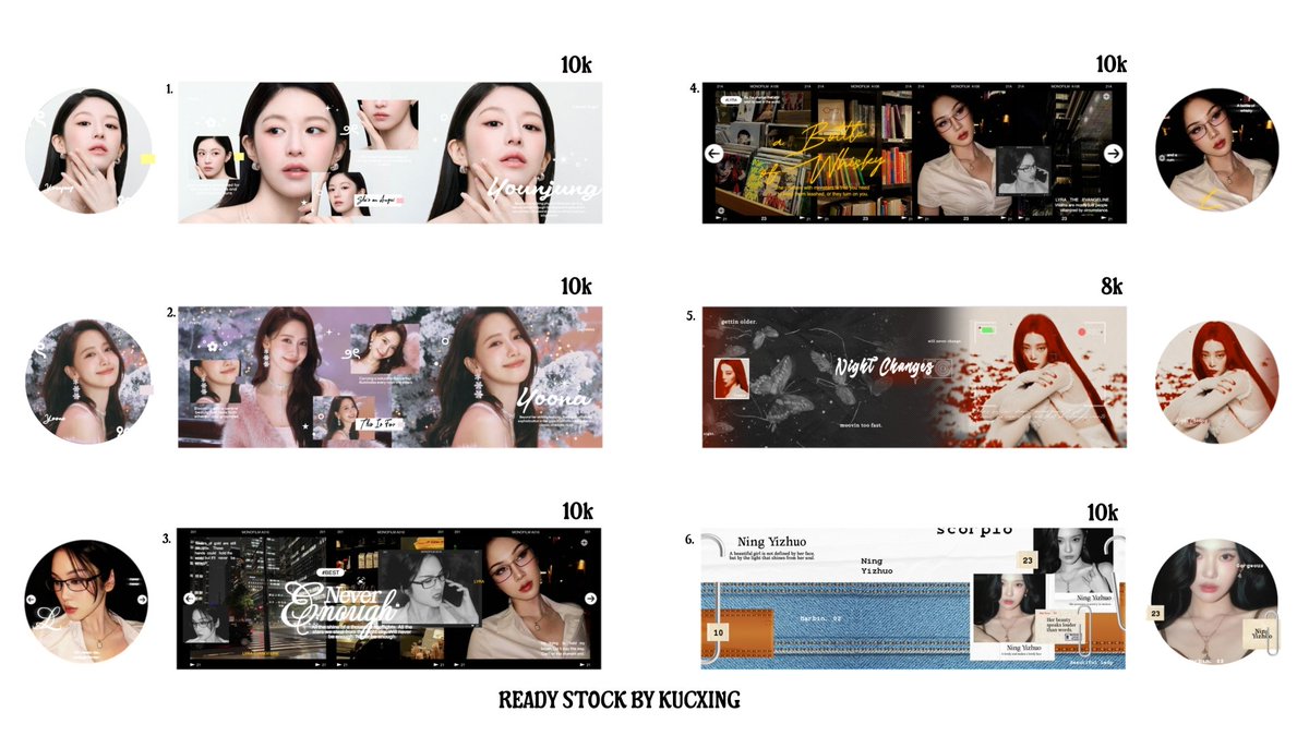kucxing's tweet photo. WTS LAYOUT READY STOCK 🍂

harga tertera di pict, free retext yaa. ada Sana, Wonyoung, Yoona, Carmen, Rei, kucing, Yoojung, Jennie, Ningning juga ulzzang. harga 10k ke bawah yu! 

#zonauang https://t.co/IHJ8LyjFLQ