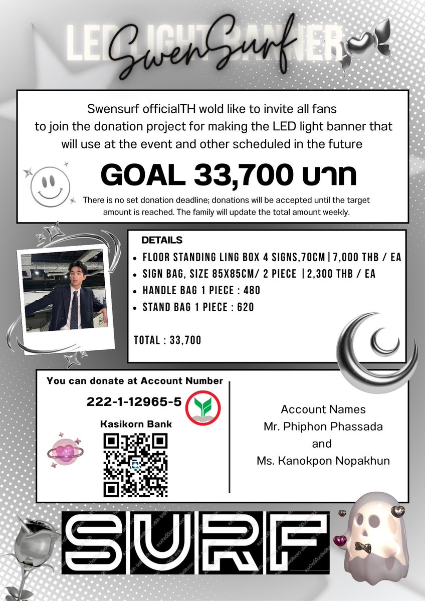 swensurf_ofcTH's tweet image. Donation for SURF LED Board🤩

📢เซิร์ฟออฟขอเชิญชวนแฟนคลับทุกๆคนมาร่วมเป็นส่วนหนึ่งในการจัดทำป้ายไฟเพื่อนำไปใช้ในการส่งกำลังใจและสนับสนุนเซิร์ฟในงานสำคัญต่าง ๆ ที่จะเกิดขึ้นในอนาคต มาร่วมแสดงความรักและเป็นส่วนหนึ่งในการจัดทำป้ายไฟของเซิร์ฟด้วยกันนะคะ

🎯Goal : 33,700 บาท…