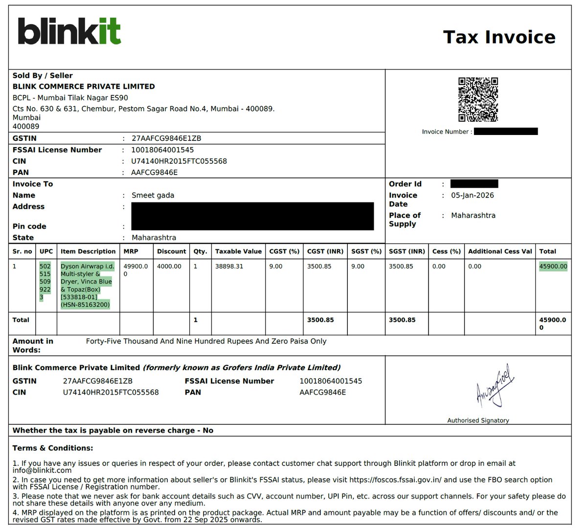 smeet_gada's tweet photo. EXPOSED: @letsblinkit caught lying! 🤥 Claiming “correct delivery” for Order #ORD95940963065, yet I paid ₹45,912 for a Dyson i.d. &amp; got an old model in a torn box. I have CCTV PROOF of what the rider delivered! (1/2) 🧵 https://t.co/dzsZm6EHi7