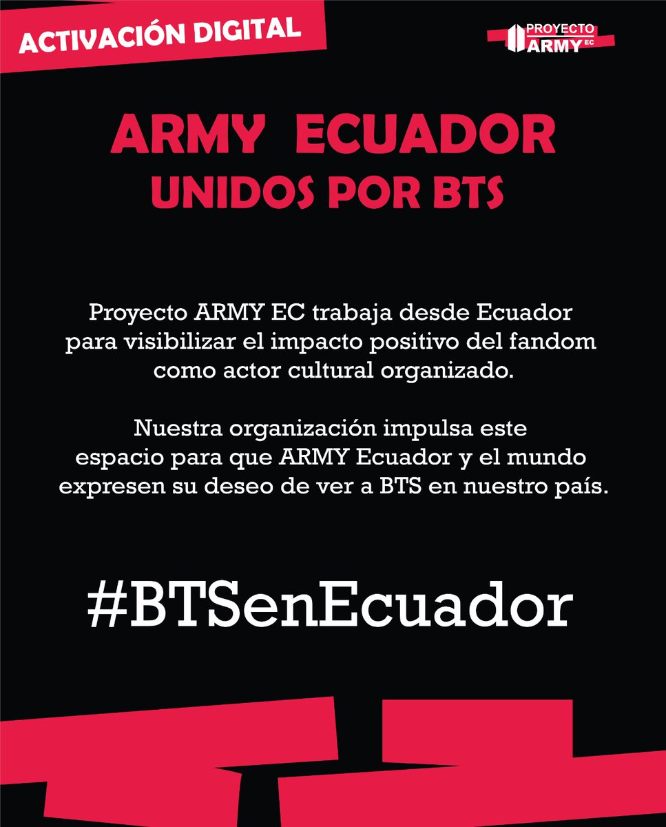 ProyectoArmy_ec's tweet photo. Gracias ARMY Ecuador por creer, por participar y por soñar juntos.
Tener una comunidad activa, organizada y con propósito es poderoso… y soñar siempre se vale.

#BTSenEcuador #BTSinEcuador 
#BTS_WORLDTOUR_ARIRANG
#BTS_WORLDTOUR_ARIRANG_ECUADOR https://t.co/iYsQOgqtgu