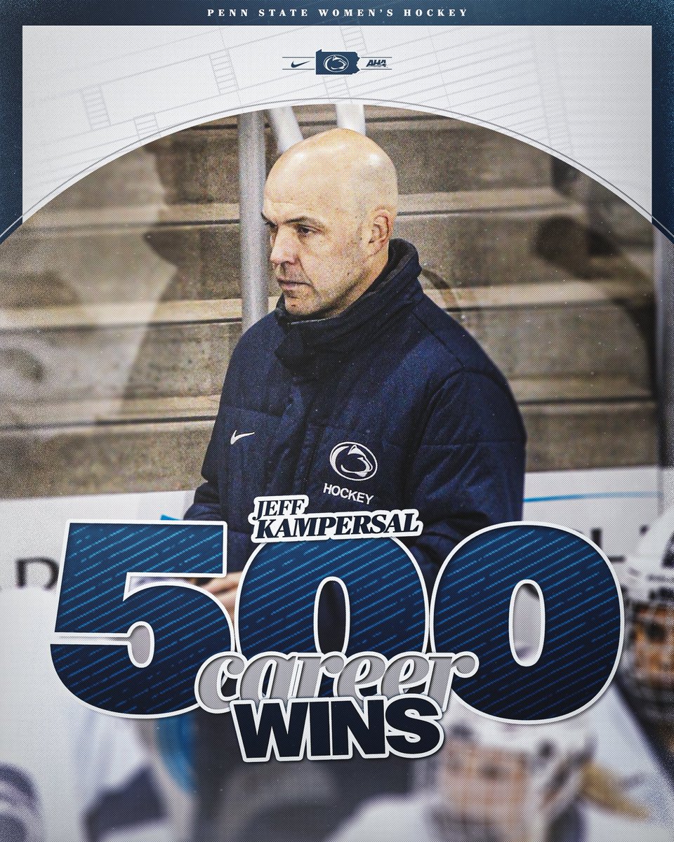 PennStateWHKY's tweet photo. 𝟓𝟎𝟎 for Kampy!
Coach Kampersal becomes the fifth coach in Division 1 women’s ice hockey history to reach the milestone🦁
#WeAre #HockeyValley https://t.co/KW4c19Wflh