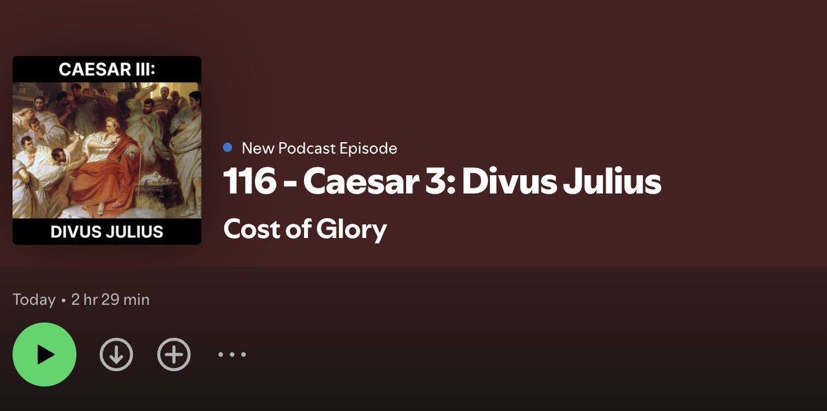 costofglory's tweet image. Cost of Glory Episode 116 is now Live.

Caesar III - Divus Julius

(Thanks for waiting).   

-Is it possible Caesar saw it coming? 
-Did Caesar want to be King?
-Did he want to be a god?
-Was it pride that drove him? Hubris? Love?