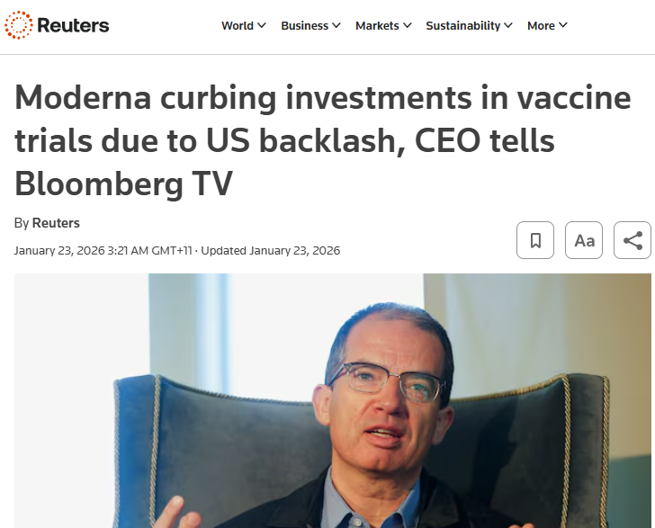 _aussie17's tweet image. Moderna exits vaccine market?!!

Bancel ‌said ‌regulatory delays and little support from the authorities make the market size "much smaller."

Translation: We lost control of our "regulatory department"