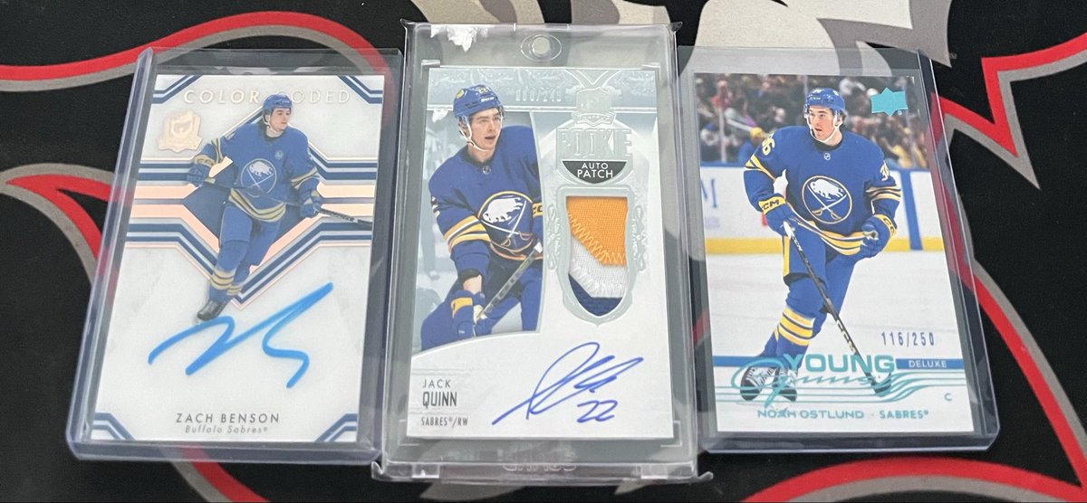 Strubanger13's tweet photo. @a_pep11 @4thLinePlugsRG @joachim_mike5 Chasing some PC set pieces

Sabres Rookie lot $125 shipped + $10 to Canada

Benson Rookie Color Coded
Jack Quinn Cup RPA
Ostlund Deluxe YG /250 https://t.co/vIicHU1RTJ