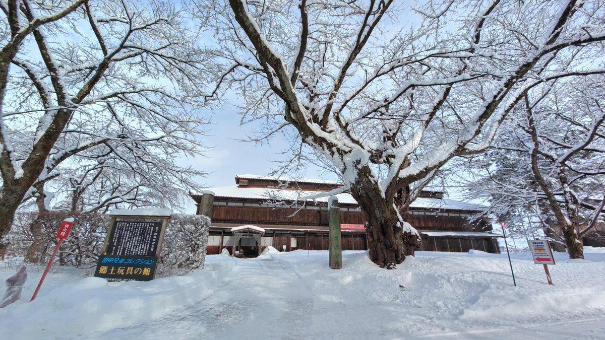 雪に映える松ヶ岡開墾記念館📸桜の時期🌸も良いですが冬も風情があります☺️