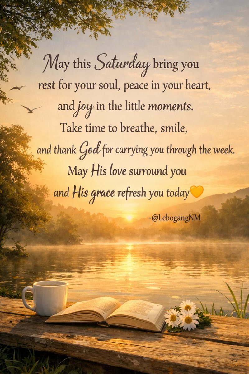 Dear Heavenly Father, 
Thank You, for the gift of this Saturday morning. As I rest today, renew my strength, quiet my heart, and fill me with Your peace. Guide my steps, bless my loved ones, and help me trust You in all things. In Jesus’ name, Amen🙏🏼

Good morning☕️💚
